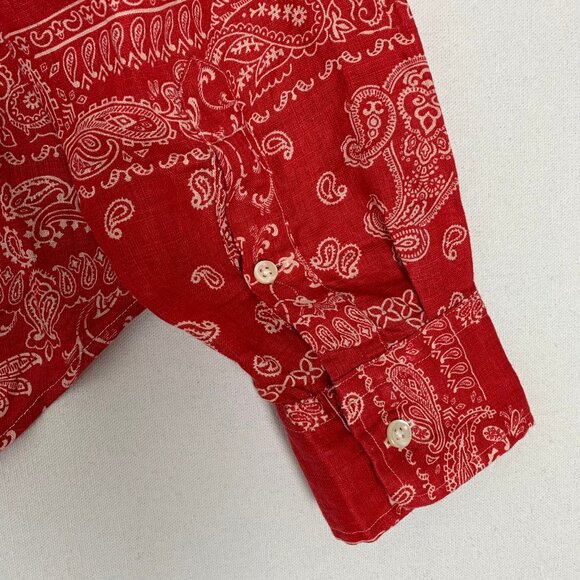 Ralph Lauren Red Bandana Paisley Linen Button-up Shirt Large - Picture 6 of 11